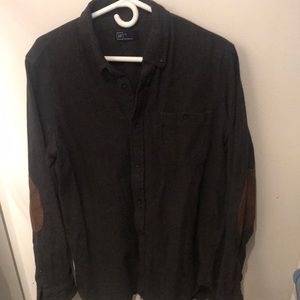 Vintage GAP Heavy Cotton Worksman Button Up Shirt With Suede Elbow Patches SZ L